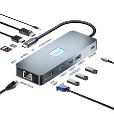 11 in 1 USB-C Hub Type C to 4K/60H VGA PD RJ45 3.5mm Audio USB 3.2 DP TF/SD Slot