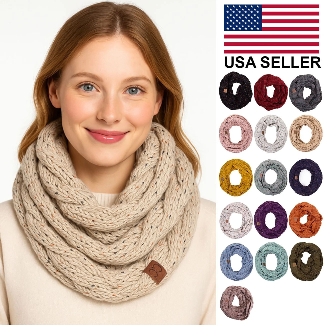 C.C Exclusive Women's Winter Warm Cable Knit Confetti Infinity Scarf