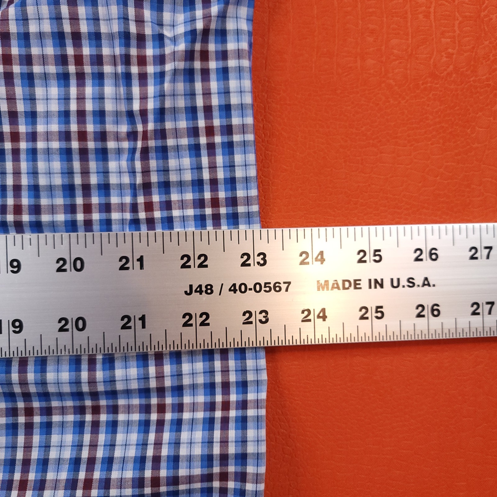 NWT Stafford Men's Travel Fitted Button-Up Shirt Blue Plaid Size 17-32/33