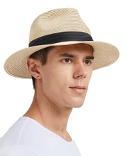 XXL Oversize Straw Panama Hats,Fedora Beach Sun Hat for Big Heads,Wide Brim S...