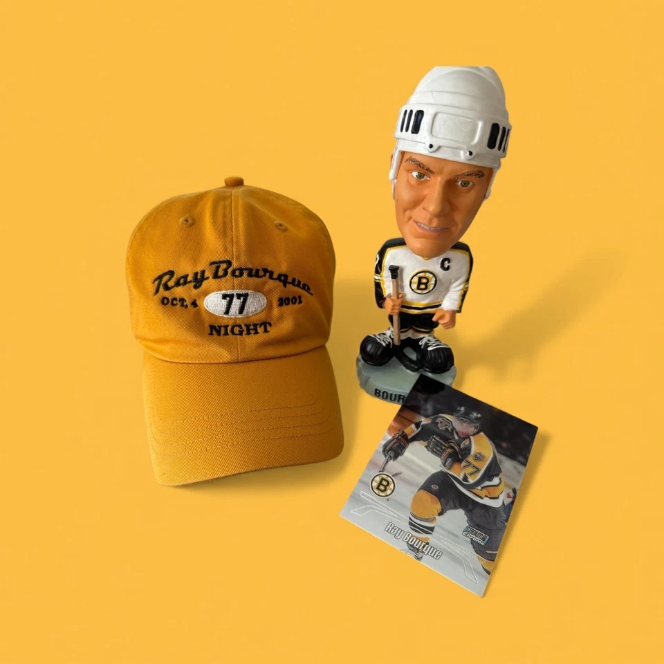2001 Ray Bourque Night Collection Dads Cap-Bobblehead-Sports Card NHL Lot of 3 - Image 2 of 4
