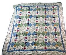 Baby Quilt 100 Handmade Patchwork Quilted 37x 39 Balloons Diamonds Finished