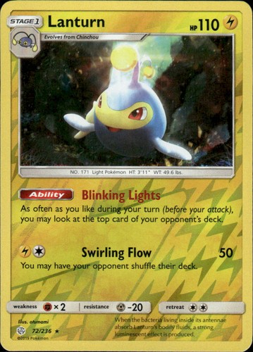 Lanturn SM - Cosmic Eclipse 72/236 Rare Reverse Holo Pokémon — English NM