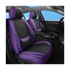 Car Seat Covers Full Set Purple Black, Luxury Faux Leather Waterproof Non-Sli...