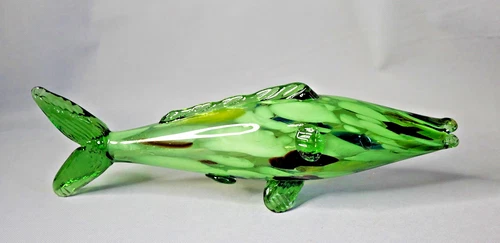 MCM Vintage Murano Blown Green Glass Fish Figurine Sculpture 13"