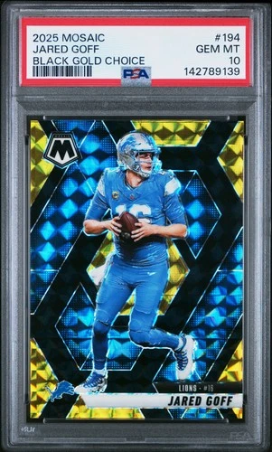 2025 PANINI MOSAIC BLACK GOLD CHOICE #194 JARED GOFF 8/8 PSA 10