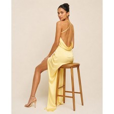 Reformation Myla 100% Silk Maxi Dress Yellow Size 0 NWT Open Back Cowl