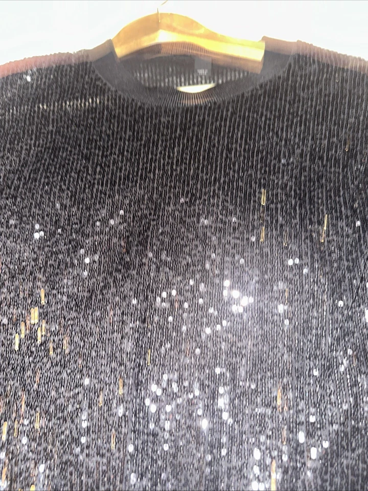 NUEVO ALLSAINTS Juela Minivestido Manga Larga Lentejuelas en Negro TALLA L Foto 2 de 2