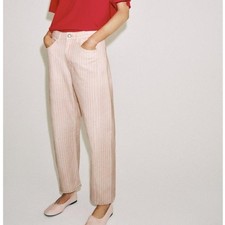 Zara Striped Ankle Relaxed Jeans Pink Mid Rise Straight Leg Women's 2