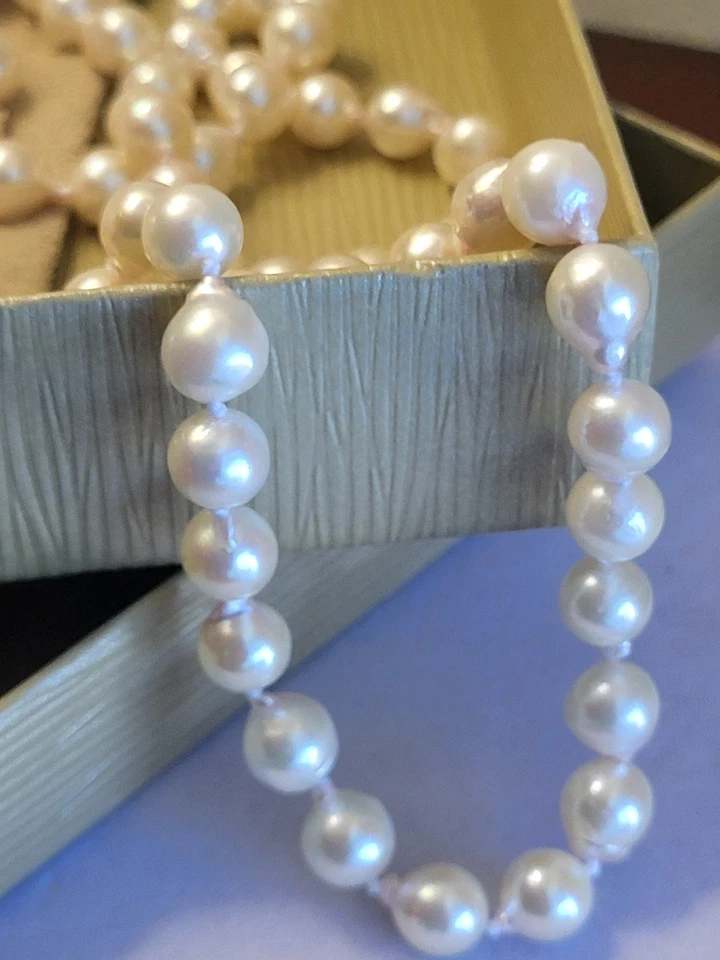 INCREÍBLE Collar de Perlas Cultivadas Akoya 36", 7 mm, Rodio Sobre SS, NUEVO EN PAQUETE Foto 3 de 4