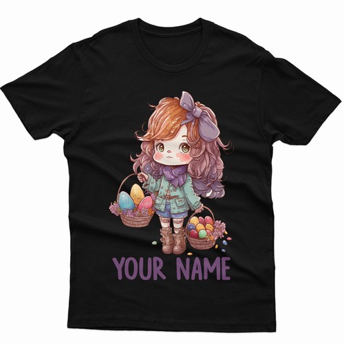 Personalised Happy Easter Cute Girl Spring Festival Family Fancy T-Shirt #ED - Picture 2 of 13