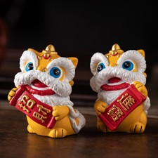 1 Pair Creative Lion Dance Ornament Home Living Room Office Decor Gift Box Lucky