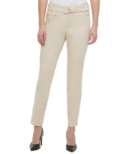 MSRP $90 Calvin Klein Belted Straight-Leg Pants Beige Size 6 - Picture 1 of 1