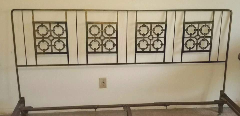 Cabecero Mid Century Años 60 Metal Círculos Cuadrados Hollywood Regency De Colección Foto 2 de 4