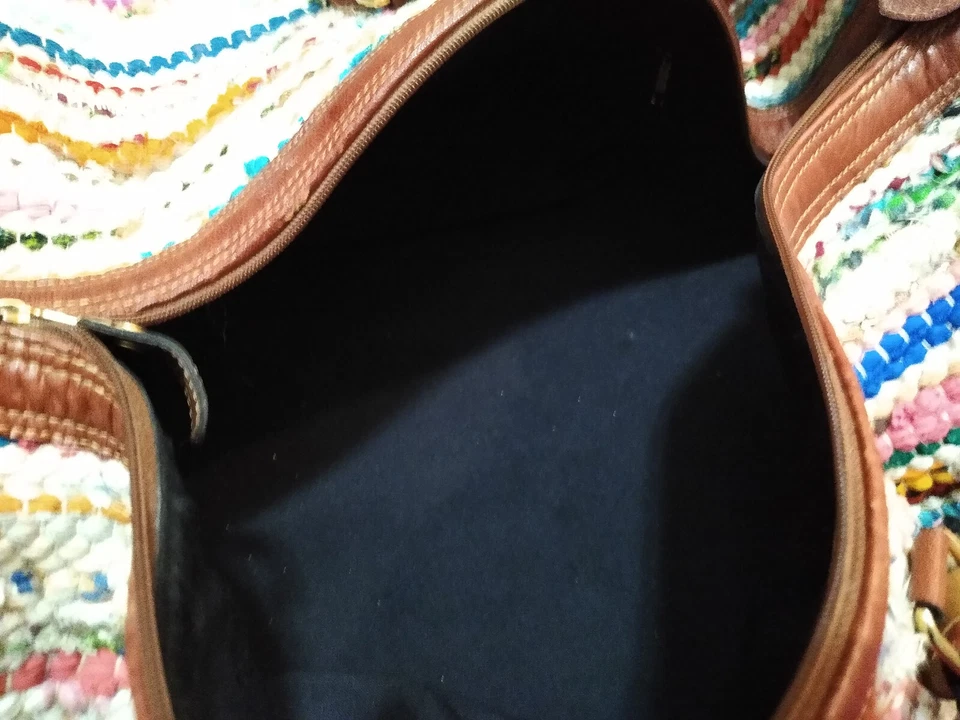 Bolso de Lona Grande J Peterman Almacenado Vintage Forrado Cuero y Trenzado Correa de Transporte Foto 4 de 4