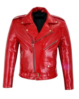 Men's Biker Gothic Moto Red PVC Vinyl Jacket Stylish Motorcycle Fashion Jacket