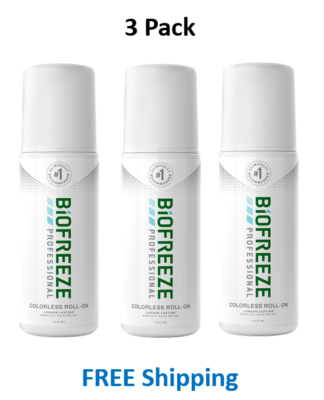 3 BIOFREEZE Professional 3 oz Gel COLORLESS ROLL-ON EXP 7/2027