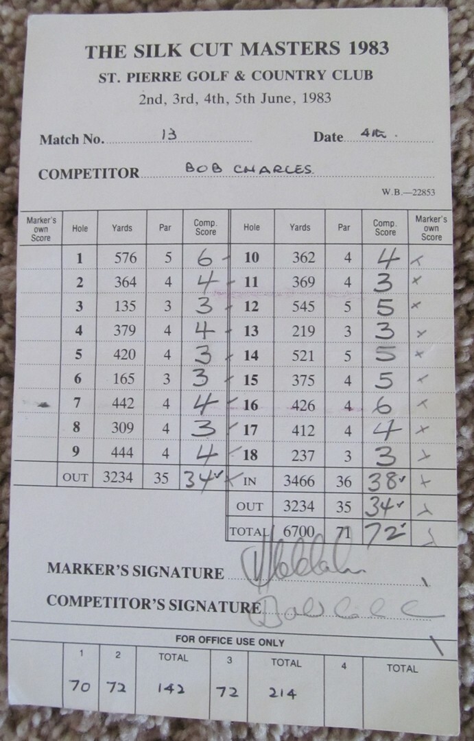 OPEN CHAMP BOB CHARLES SIGNED TOURNAMENT SCORECARD-1983 SILK CUT MASTERS