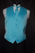 All Colors Medium Aqua Blue Tuxedo Vest Tie Adj. Full Back Wedding Prom