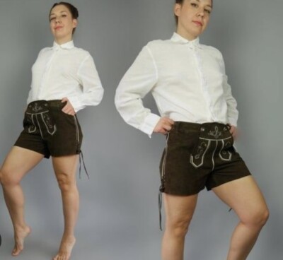 NWT Waldschutz Lederhosen Ladies  Oktoberfest Chocolate Leather EU 38-M-US 10