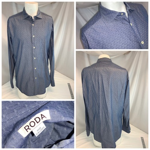 Roda Dress Shirt 16.5 35 Blue Check 100 