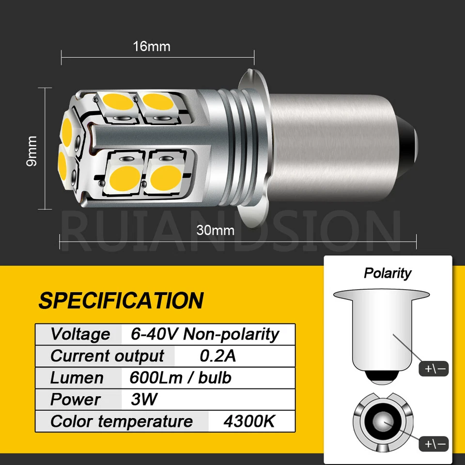 Super Bright PR2 P13.5S 3030 LED Torch Flashlight Bulb Lamp Globe 6V/9V/12V/18V Foto 3 de 4