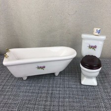 Dollhouse Miniature Furniture Floral Porcelain Bathroom Set Bathtub  Toilet