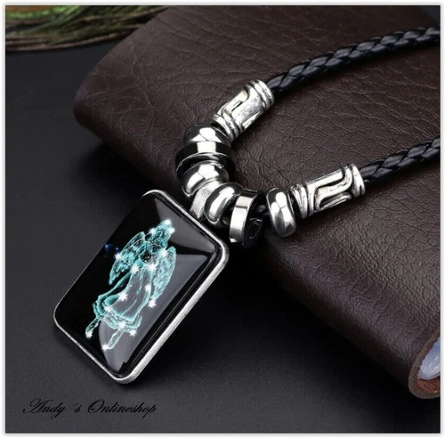 Sternzeichen Leder Halskette mit Anhänger Kette 12 Sternzeichen Geschenk Unisex - Bild 1 von 21