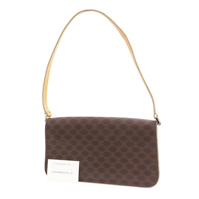 CELINE Macadam Pattern Used Handbag Pouch Brown PVC Leather Italy #CA987 S