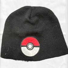 Pokemon Ball Beanie Winter Hat Black Knit Boys Youth Logo One Size