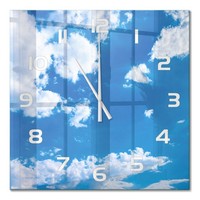 Glas-Wanduhr Glasuhr Aus GehäRtetem Glas Wolken Am Himmel WeißE Zeiger 60X60 Cm