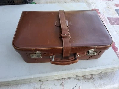 Valise De Voyage Ancienne Marron Simili Cuir Avec Mirroir ,Collection - Photo 1/4
