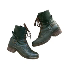 Taos Crave Dark Green Leather Boots Size 10