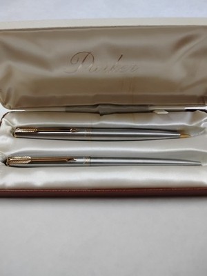 Vintage Parker 45 Flighter Ballpoint Pen And Pencil Original Case Both Working 