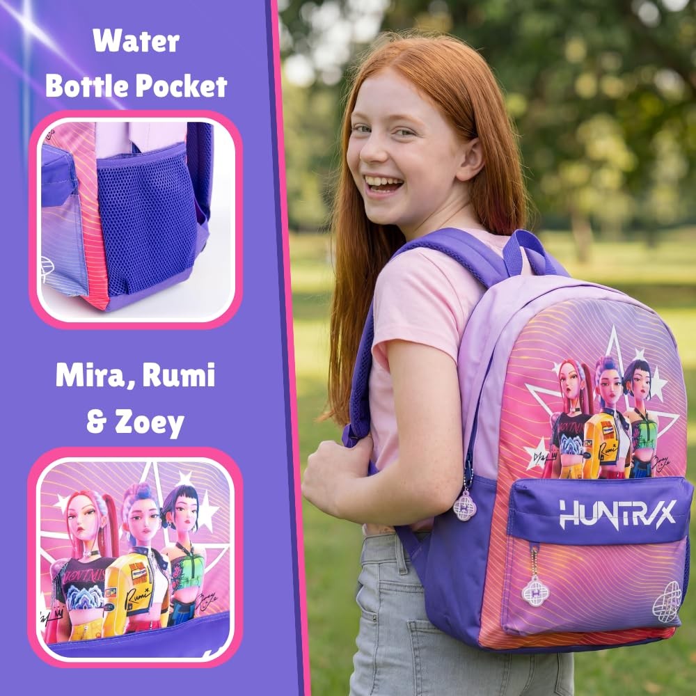 KPop Demon Hunters Huntrix Girls Pink Backpack Cartoon Character School Bag with image 6