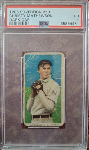 1909-11 T206 CHRISTY MATHEWSON dark cap SOVEREIGN 350 (RARE BACK) PSA 1 HOFer