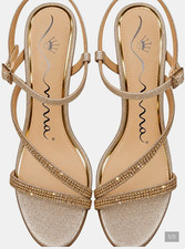 Nina Platino Strappy Ankle Strap Rhinestone Open Toe Leather Heels US 9 M