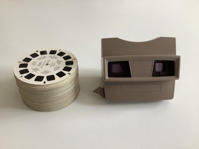3D View Master mit 65 Scheiben, teilw.doppelt, Laurel+Hardy, Mickey M., u.V.m.