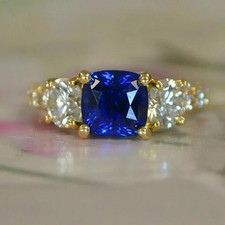 3Ct Cushion Cut Lab Created Sapphire Wedding Women's Ring 14K White Gold Plated