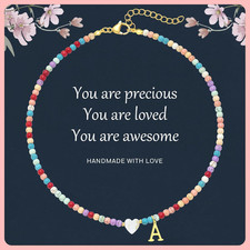 Colorful Beaded Love Initial Necklaces Gifts for Girls Teens Kids Gifts Personal