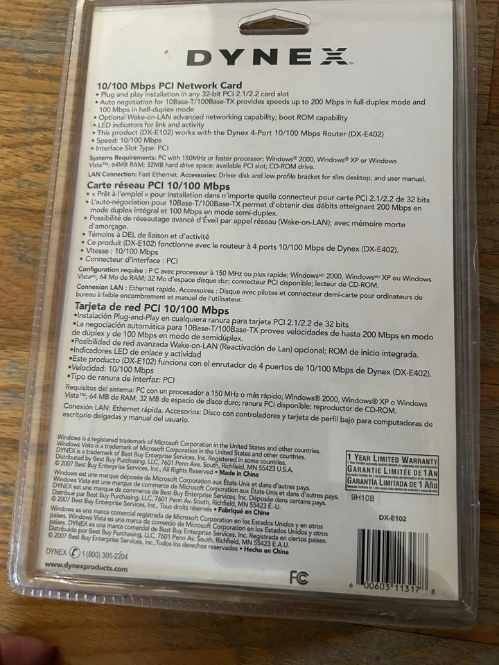 Dynex 10/100 Mbps PCI Network Card DX-E102 Realtek Plug & Play 32 Bit New - Image 2 of 2