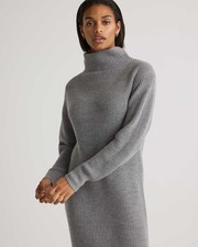 NWT Quince Australian Merino Wool Relaxed Turtleneck Sweater Dress S Gray