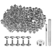200 Sets Leder Nieten 9Mm X 10Mm Metall Doppelkappe Nieten DruckknöPfe Silberton