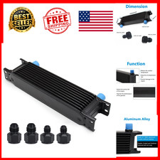 10 Row Stacked Plate Oil Cooler Kit AN10 with 6AN 8AN Adapters Black Aluminum
