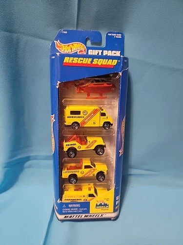 Vintage 1996 Hot Wheels 5 Pack Rescue Squad NIB 17489 - Jeep, Truck, Helicopter