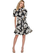 Karl Lagerfeld Womens Large Leaf Bunch Fit & Flare Dress