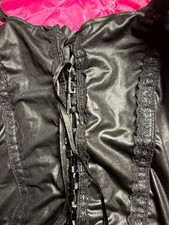 Women’s Corset 4XL Plus Black Faux Leather Satin Solid Lace-Up Lace Accents
