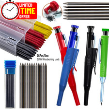 Deep Hole Solid Carpenter Pencil With 6 Refill Leads Construction Pencil Set UK