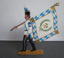 Fico piatto in metallo dipinto a mano MH- Zinnfiguren of Bavarese Flag Bearer Soldier 70mm