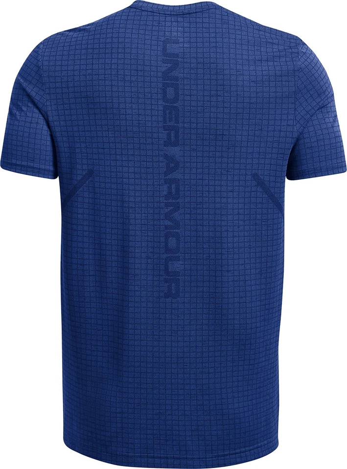 Under Armour Seamless Grid Mens Training Top Blue Short Sleeve Gym T-Shirt - Image 4 of 4